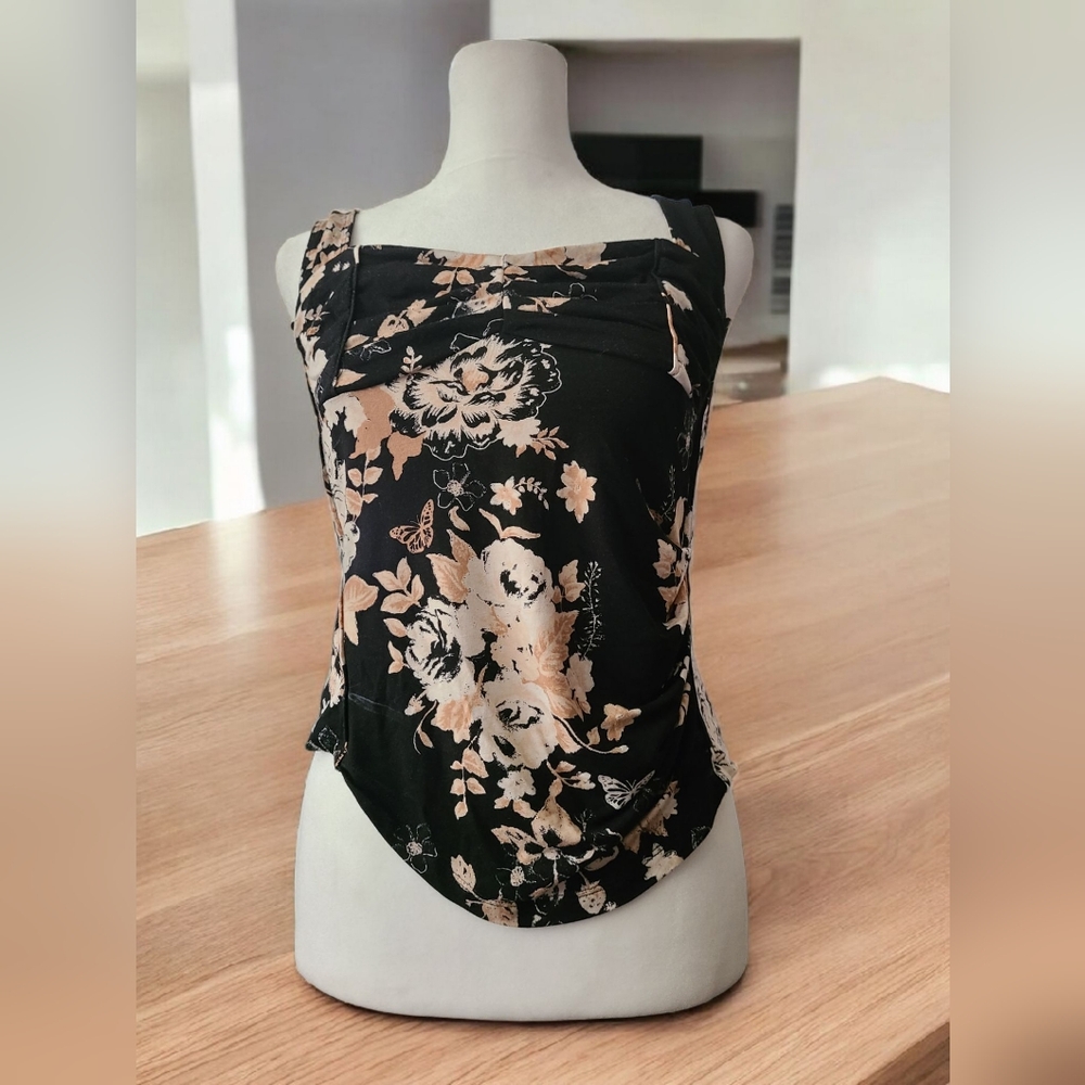 Free People Ginger Snap Floral Boho Chic Knit Tank Top Women's Size Medium